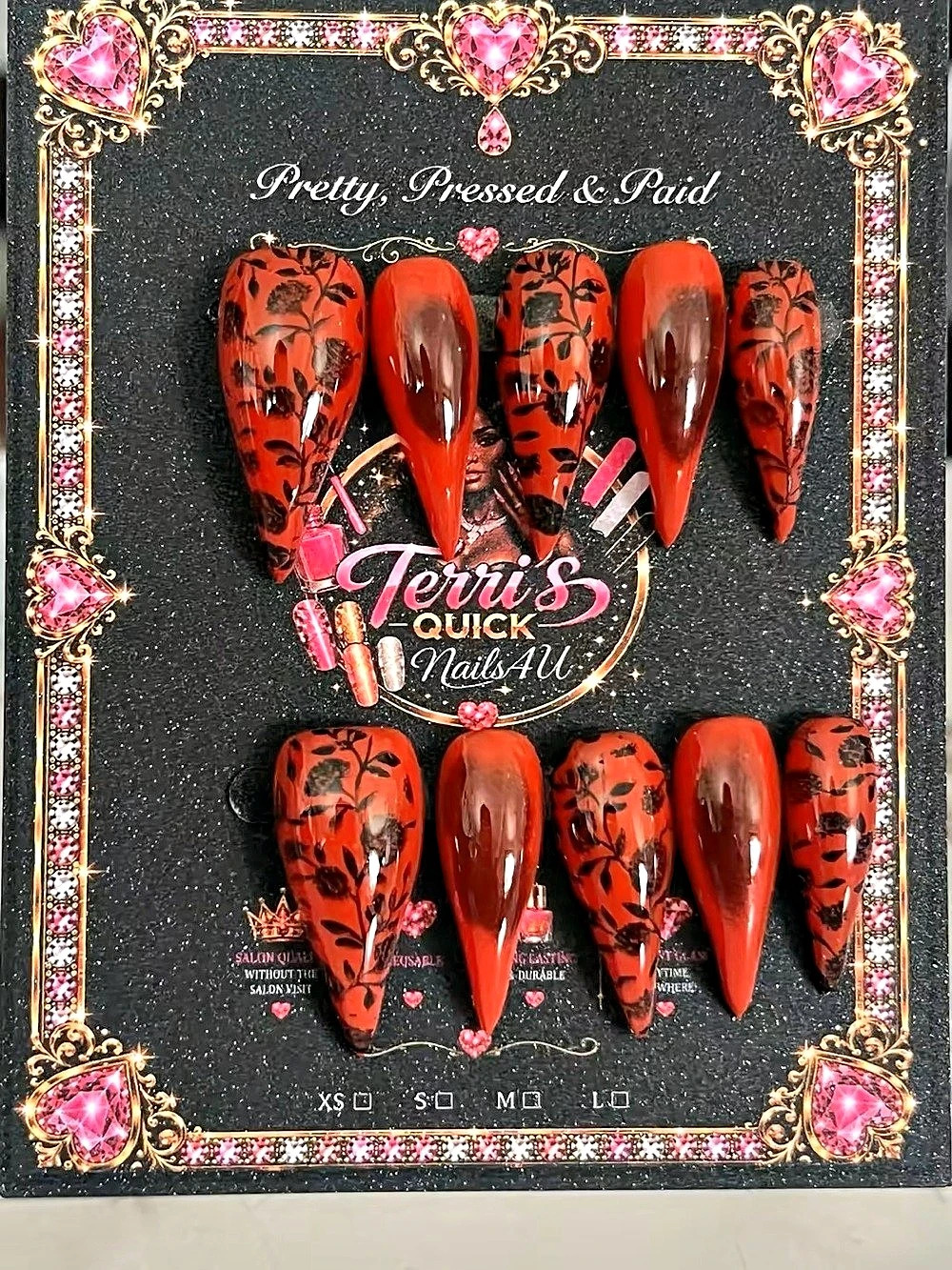 Claw Red & Black Press-On Nails NWT